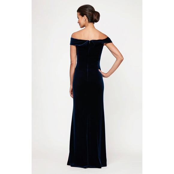 Alex Evenings Off the Shoulder Velvet Gown Sweetheart Neckline Imperial Blue 10 - Picture 2 of 13
